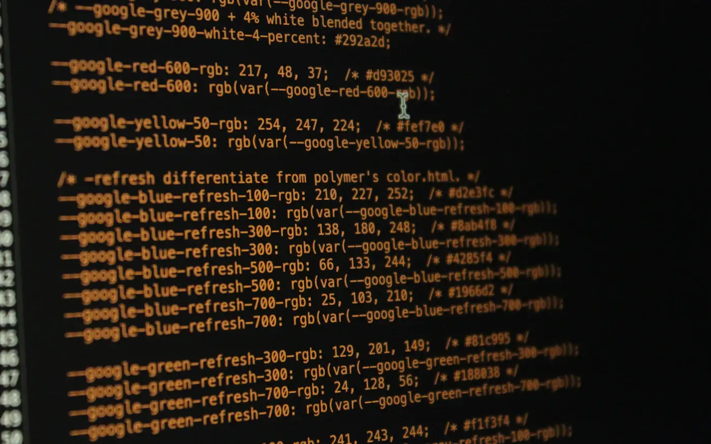 Amber-coloured source code on a dark screen